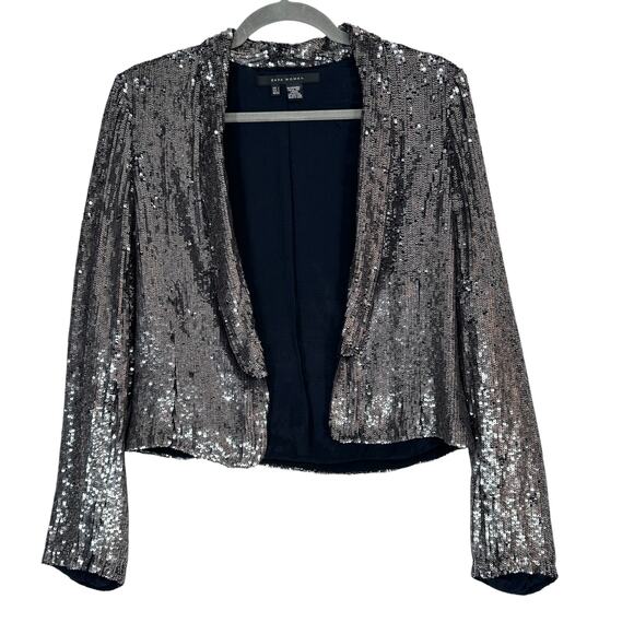 Zara Woman Sequin Jacket Blazer Small Silver Open Front Beaded Metallic Party - Picture 1 of 9